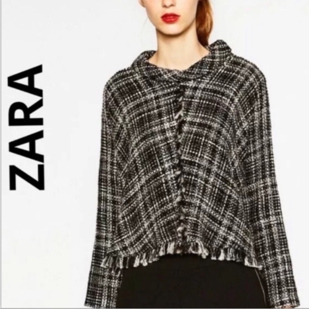 Zara Woman Tweed cropped poncho.